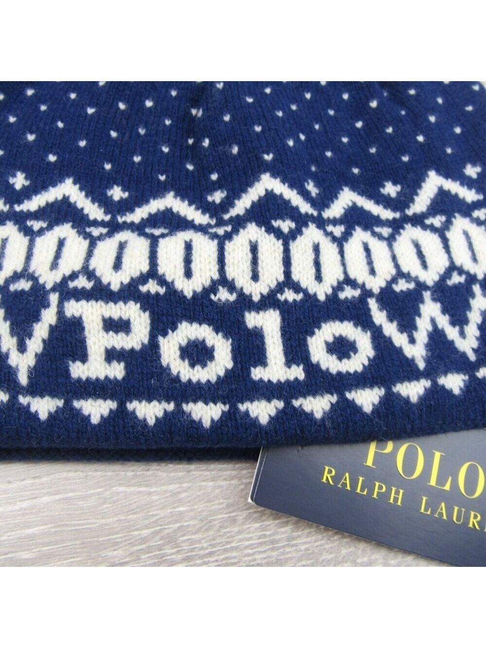 Polo Ralph Lauren Pom Pom Beanie Cap One Size Navy White NEW - Picture 4 of 12